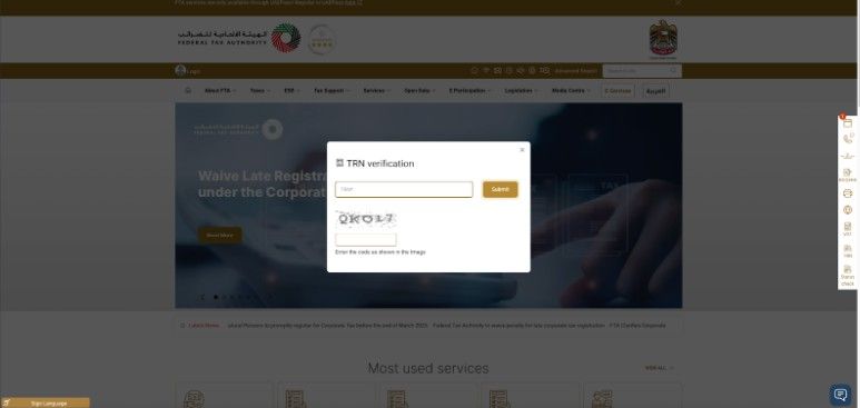 TRN input box with captcha and submit button visible