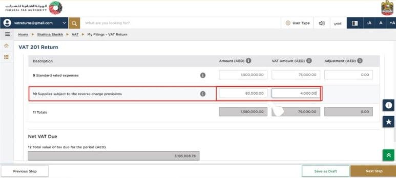  Report reverse charge purchases in Box 10.