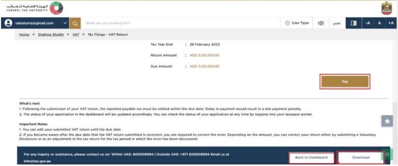 VAT payment before the due date. You can still edit the return before the deadline. Click on Download to save a copy of your VAT return acknowledgement.