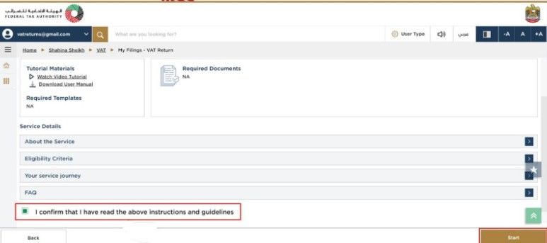 Tick the checkbox to confirm the instructions and click the Start button to begin filing.