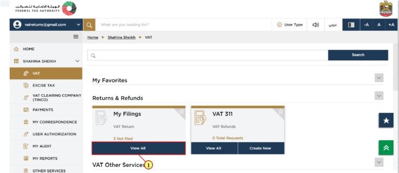  Click on “View All” under the “My Filings” section.