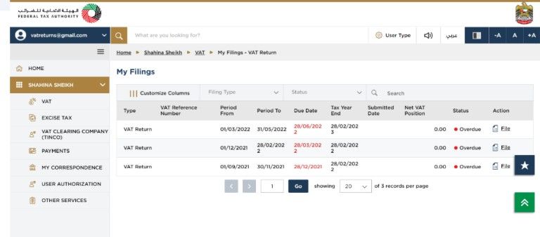 Select the tax period matching your filing frequency and click “File” next to it.